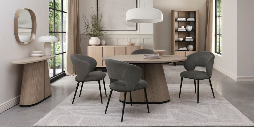 Grey Fabric Curved Back Dining Chair Matt Black Legs - Home Furniture Interiors