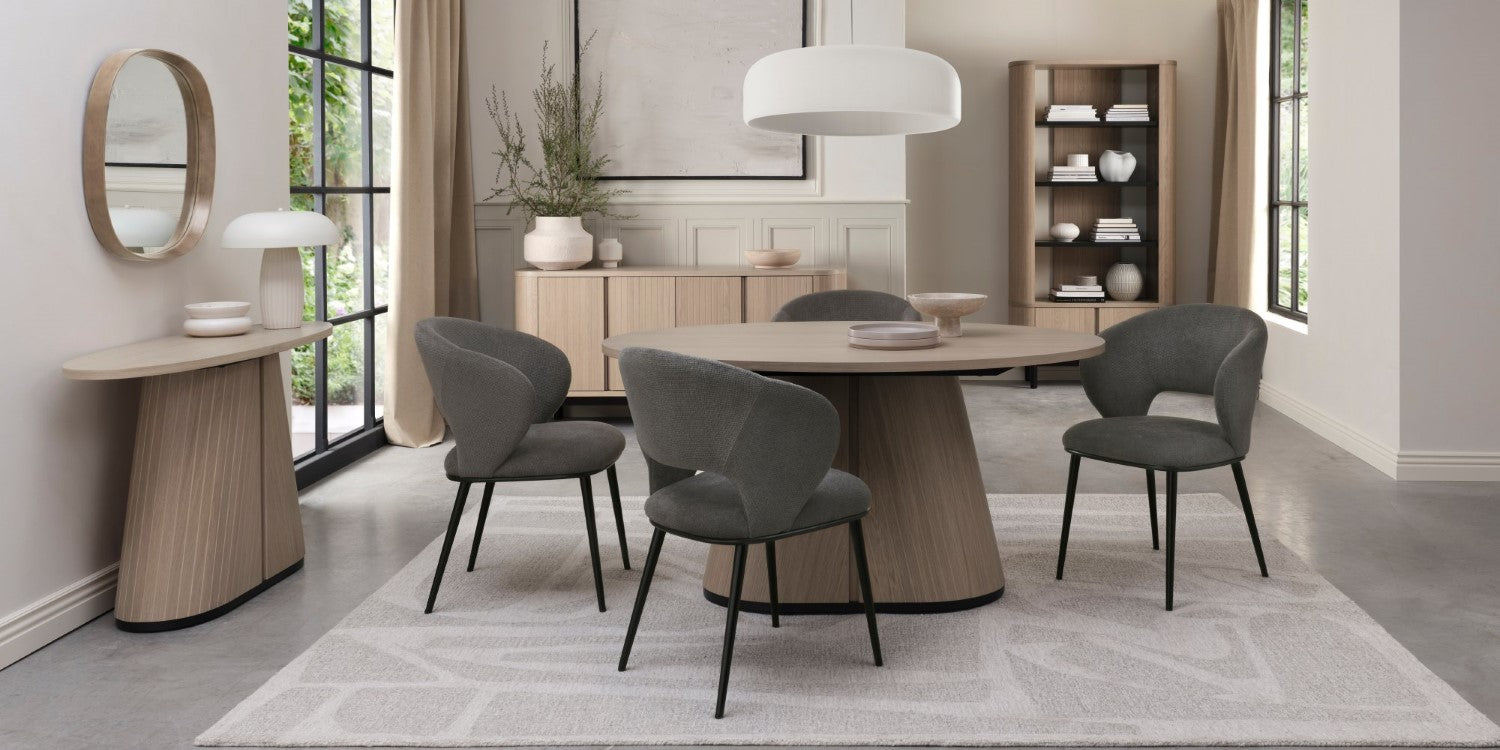 Grey Fabric Curved Back Dining Chair Matt Black Legs - Home Furniture Interiors