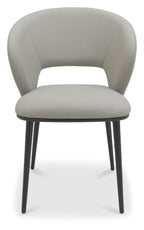Grey Leather Effect Curved Back Dining Chair Matt Black Legs - Home Furniture Interiors