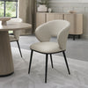 Ivory Leather Curved Back Dining Chair Black Legs