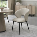 Ivory Leather Curved Back Dining Chair Black Legs
