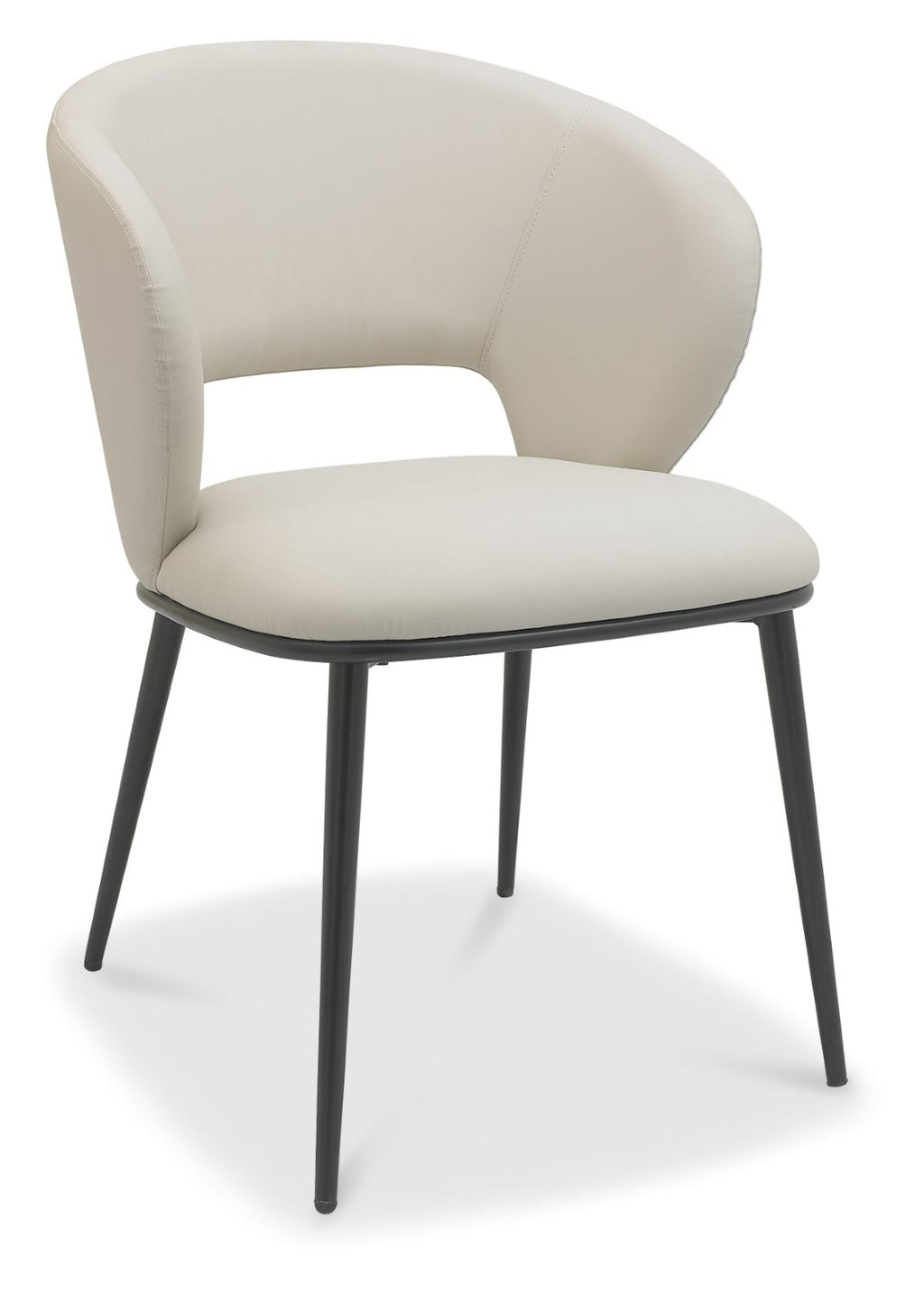 Ivory Leather Curved Back Dining Chair Black Legs - Home Furniture Interiors