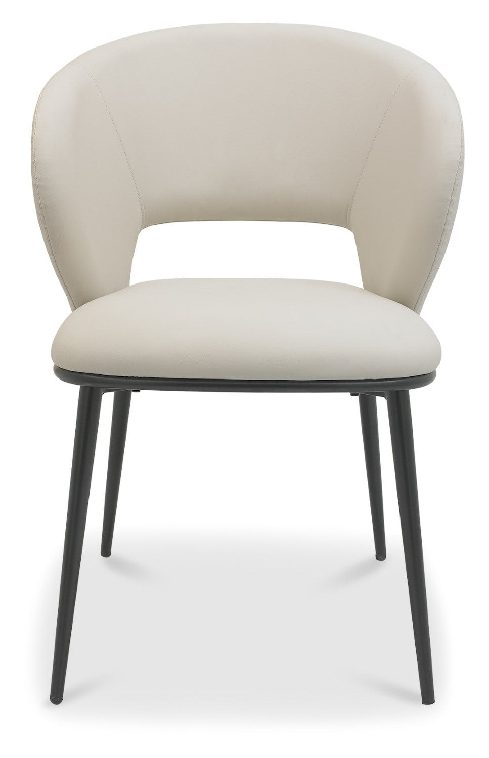 Ivory Leather Curved Back Dining Chair Black Legs - Home Furniture Interiors