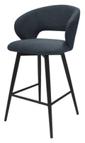 Stella Blue Boucle Fabric Swivel Bar Stool with Black Legs (Single)
