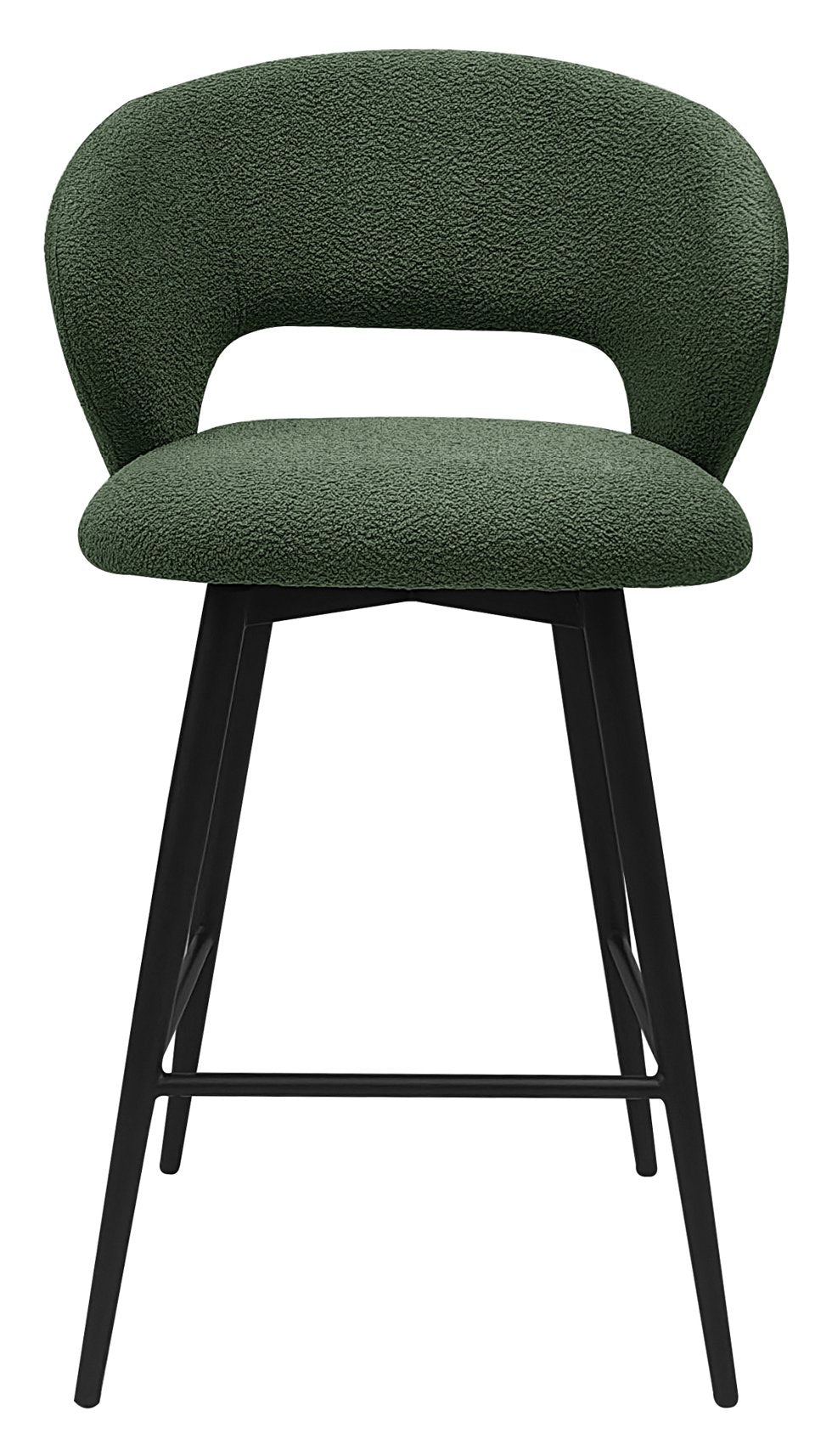 Stella Green Boucle Fabric Swivel Bar Stool with Black Legs (Single) - Home Furniture Interiors