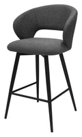 Stella Grey Boucle Fabric Swivel Bar Stool with Black Legs (Single)