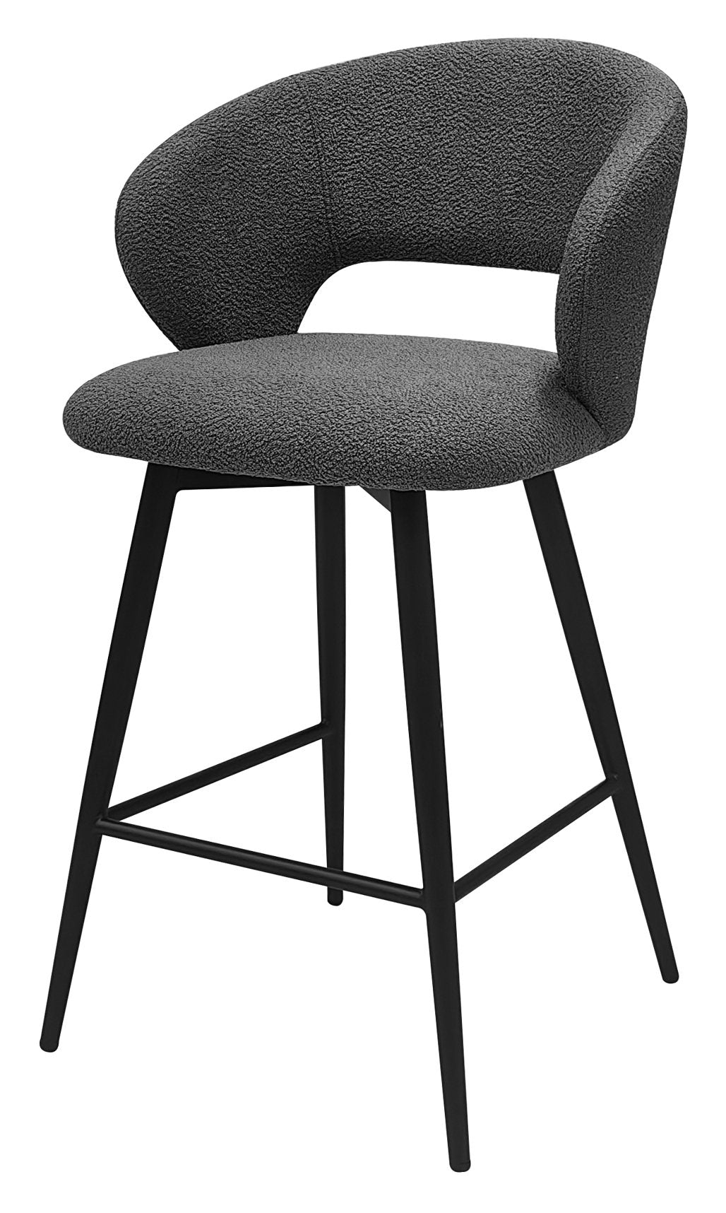 Stella Grey Boucle Fabric Swivel Bar Stool with Black Legs (Single)