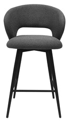 Stella Grey Boucle Fabric Swivel Bar Stool with Black Legs (Single) - Home Furniture Interiors