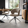 Mocha Beige Boucle Fabric Swivel Dining Chair Black Legs