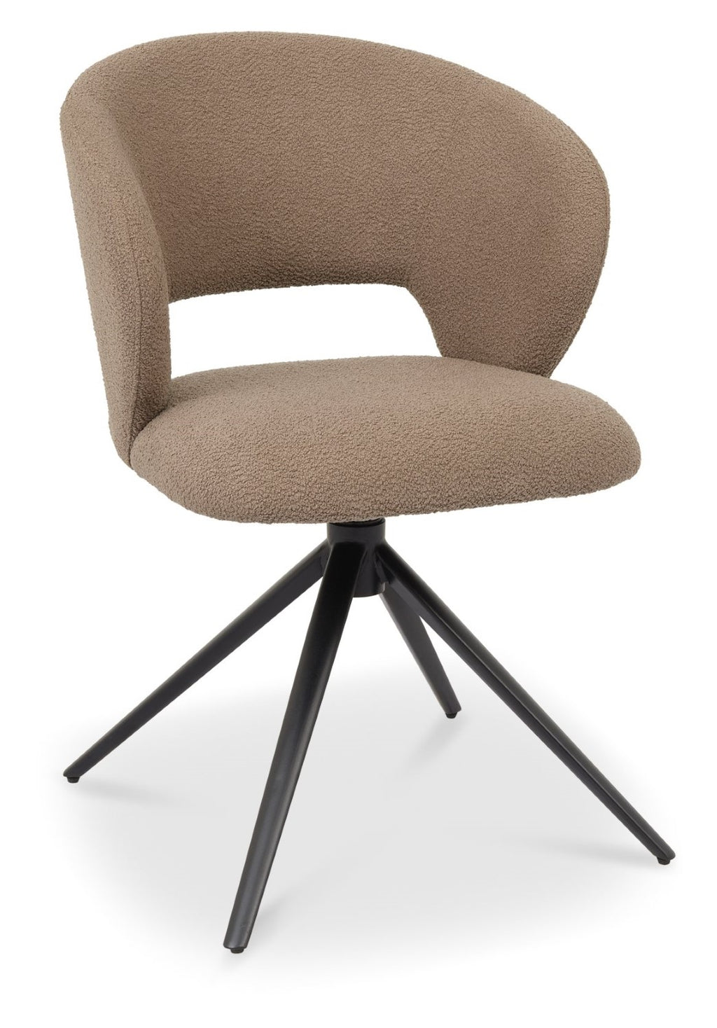 Mocha Beige Boucle Fabric Swivel Dining Chair Black Legs - Home Furniture Interiors