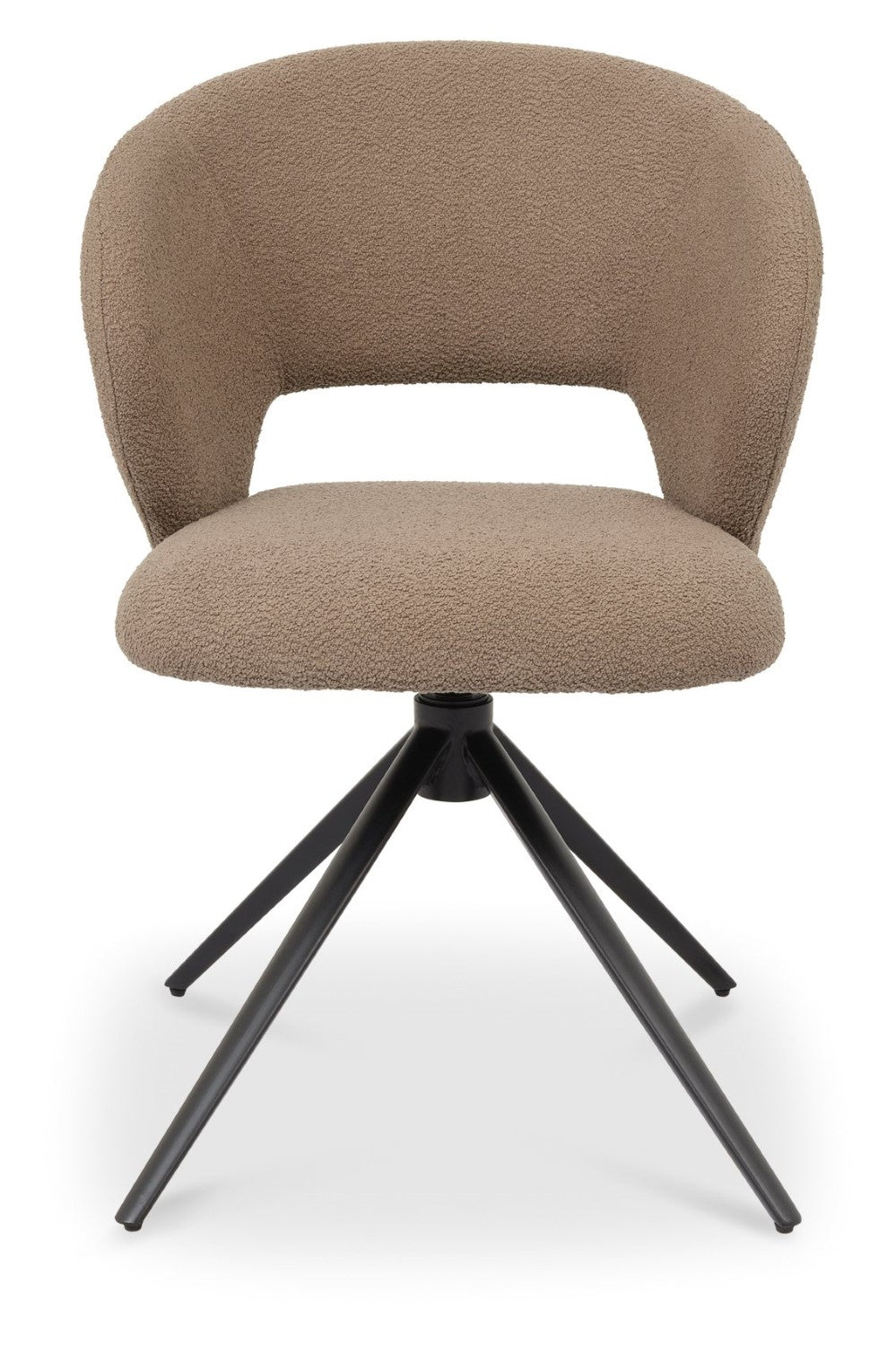 Mocha Beige Boucle Fabric Swivel Dining Chair Black Legs - Home Furniture Interiors
