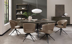 Mocha Beige Boucle Fabric Swivel Dining Chair Black Legs - Home Furniture Interiors