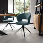 Blue Boucle Fabric Stella 360deg Self Returning Swivel Dining Chair with Black Legs