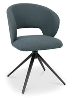Blue Boucle Fabric Stella 360deg Self Returning Swivel Dining Chair with Black Legs - Home Furniture Interiors