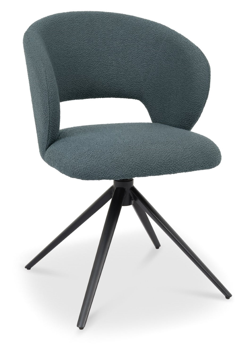 Blue Boucle Fabric Stella 360deg Self Returning Swivel Dining Chair with Black Legs - Home Furniture Interiors
