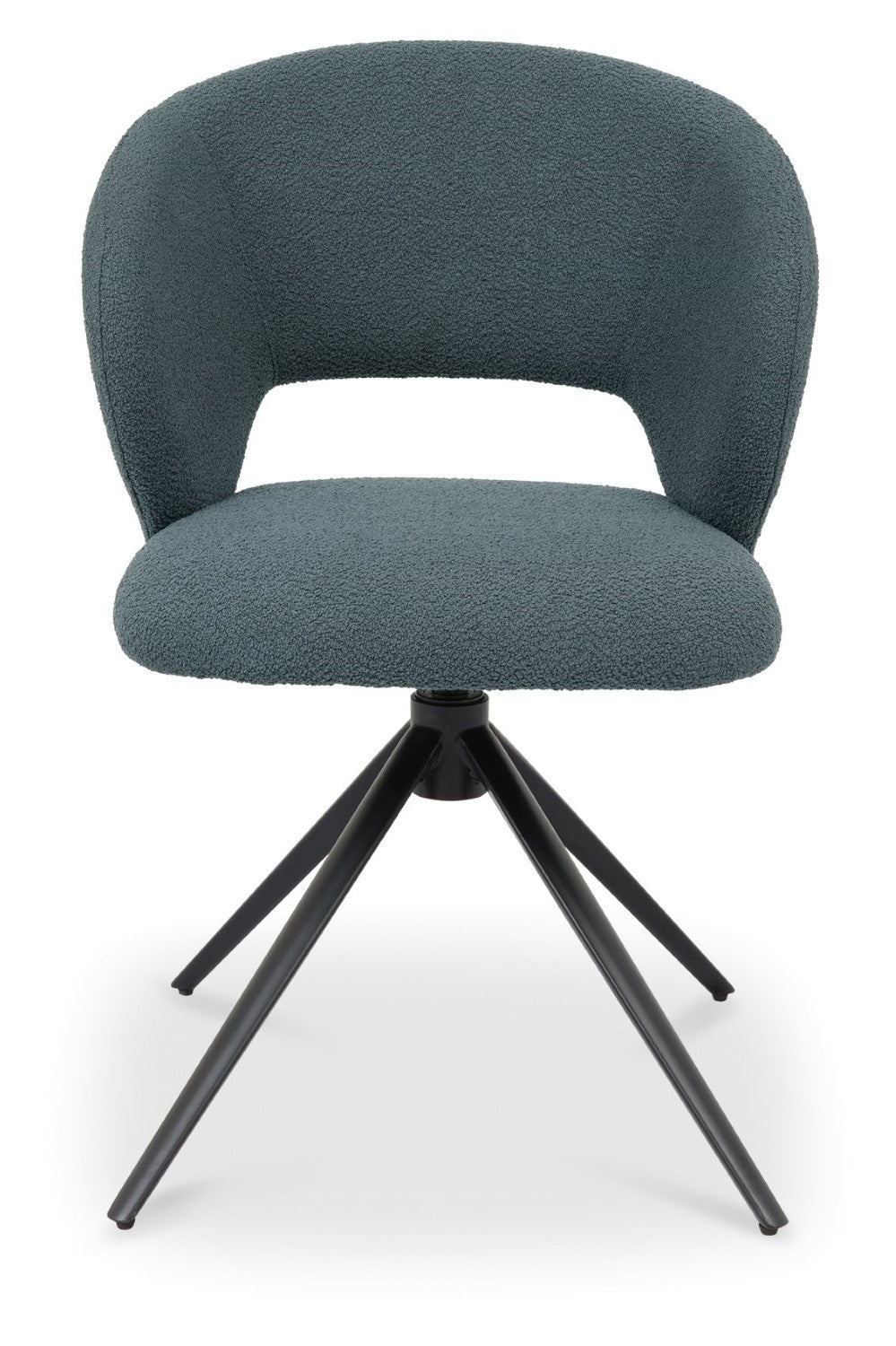 Blue Boucle Fabric Stella 360deg Self Returning Swivel Dining Chair with Black Legs - Home Furniture Interiors