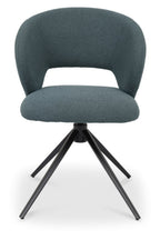 Blue Boucle Fabric Stella 360deg Self Returning Swivel Dining Chair with Black Legs - Home Furniture Interiors