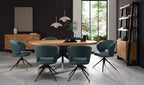 Blue Boucle Fabric Stella 360deg Self Returning Swivel Dining Chair with Black Legs - Home Furniture Interiors