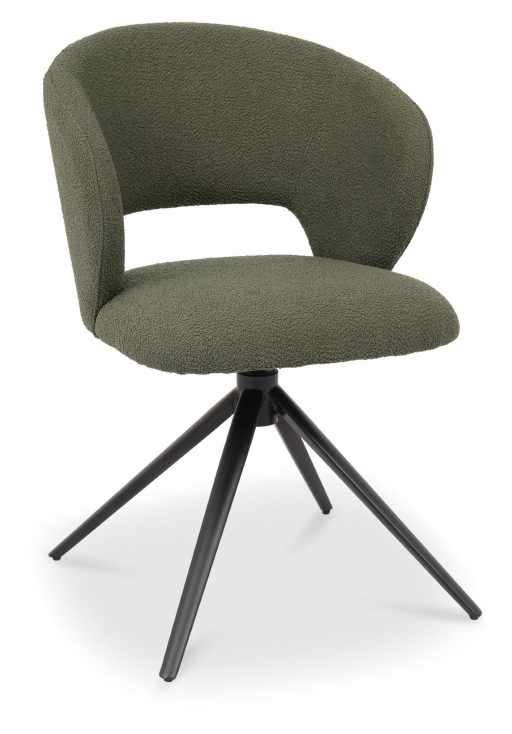Green Boucle Fabric Curve Back Swivel Dining Chair Black Leg - Home Furniture Interiors