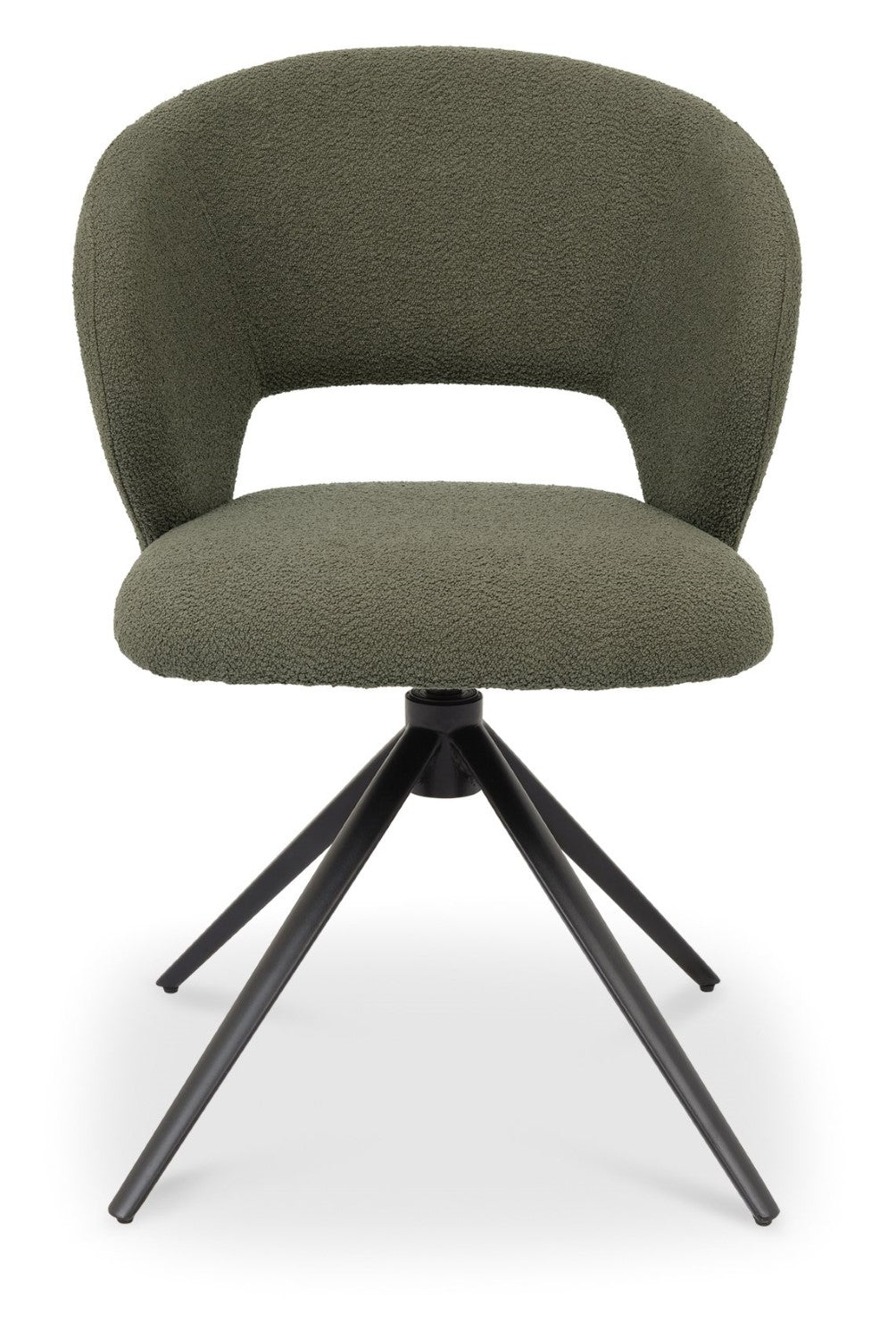 Green Boucle Fabric Curve Back Swivel Dining Chair Black Leg - Home Furniture Interiors
