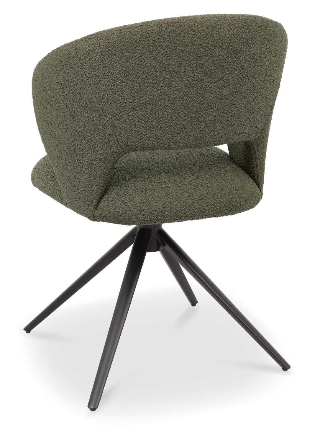 Green Boucle Fabric Curve Back Swivel Dining Chair Black Leg - Home Furniture Interiors