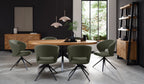 Green Boucle Fabric Curve Back Swivel Dining Chair Black Leg - Home Furniture Interiors