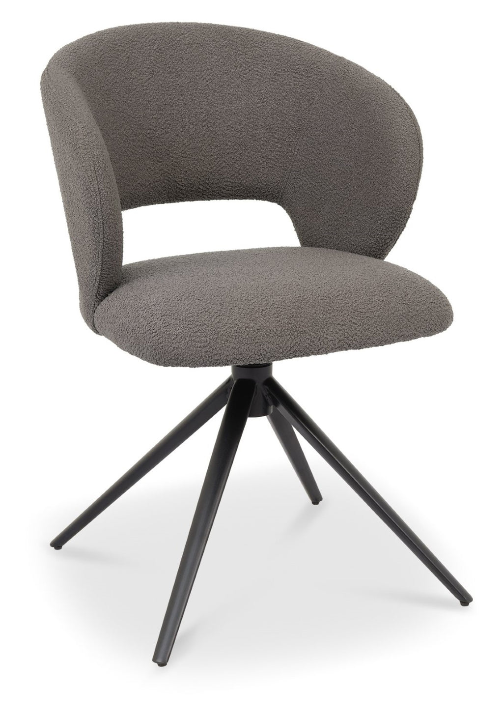 Grey Boucle Fabric Curved Swivel Dining Chair Black Legs - Home Furniture Interiors