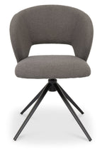 Grey Boucle Fabric Curved Swivel Dining Chair Black Legs - Home Furniture Interiors