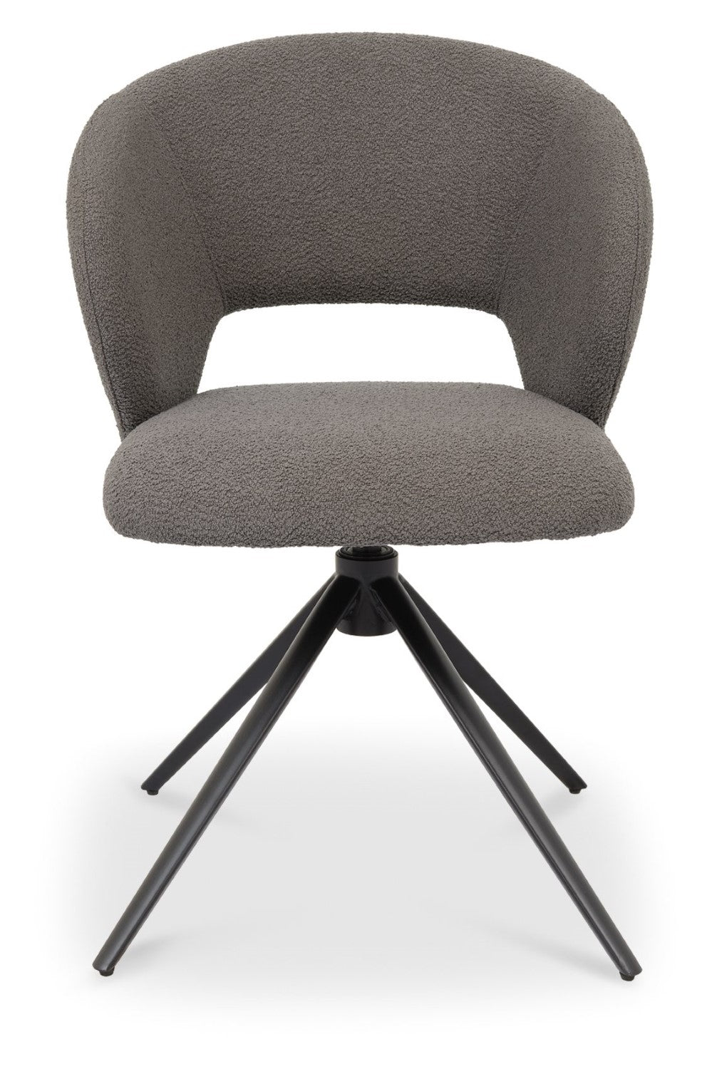 Grey Boucle Fabric Curved Swivel Dining Chair Black Legs - Home Furniture Interiors