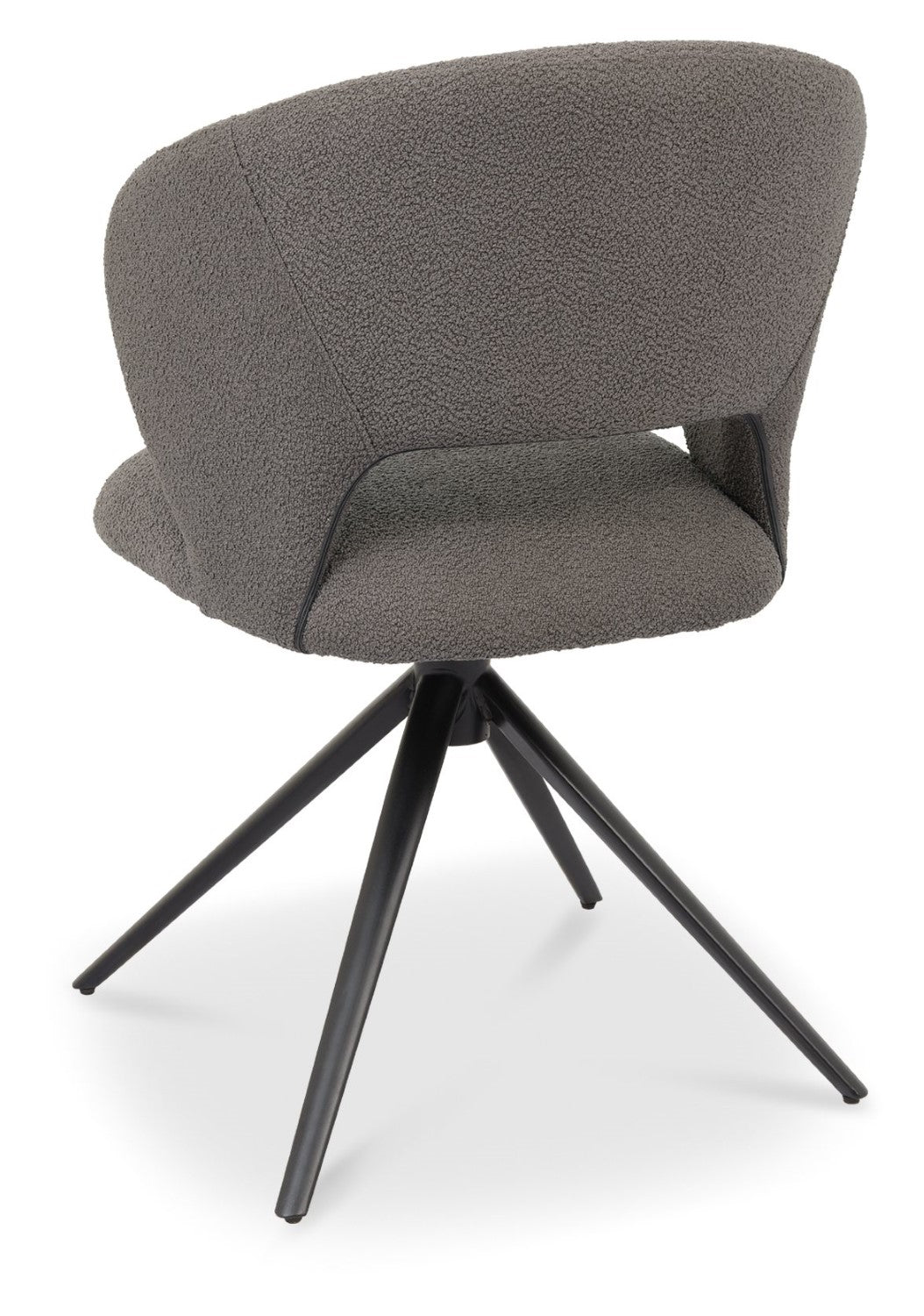 Grey Boucle Fabric Curved Swivel Dining Chair Black Legs - Home Furniture Interiors