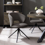 Grey Boucle Fabric Curved Swivel Dining Chair Black Legs - Home Furniture Interiors
