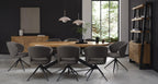 Grey Boucle Fabric Curved Swivel Dining Chair Black Legs - Home Furniture Interiors