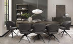Grey Boucle Fabric Curved Swivel Dining Chair Black Legs - Home Furniture Interiors