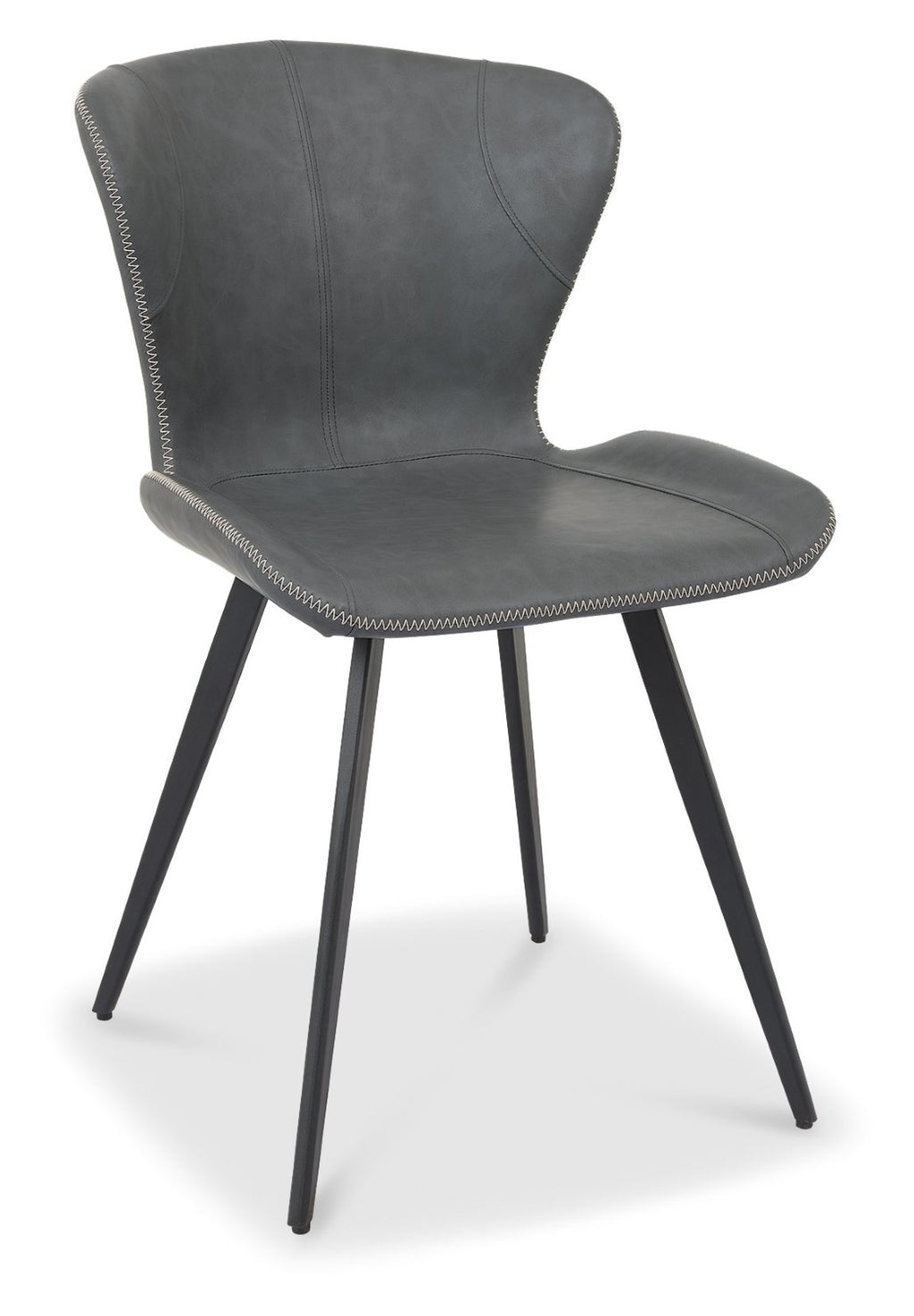 Grey Leather Effect Scoop Back Dining Chair with Black Legs