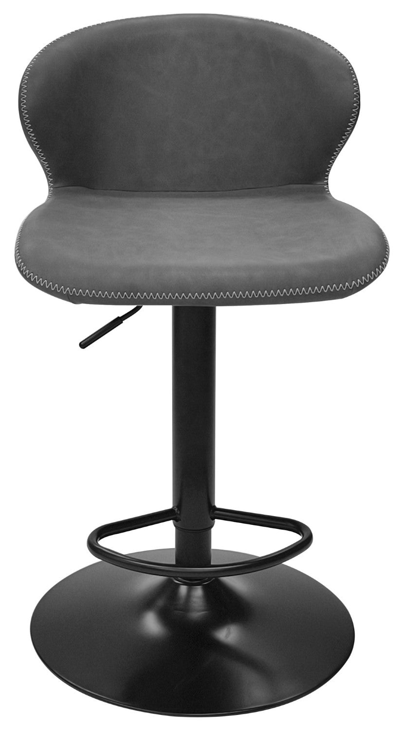 Dark Grey Leather Effect Swivel Barstool Black Base - Home Furniture Interiors
