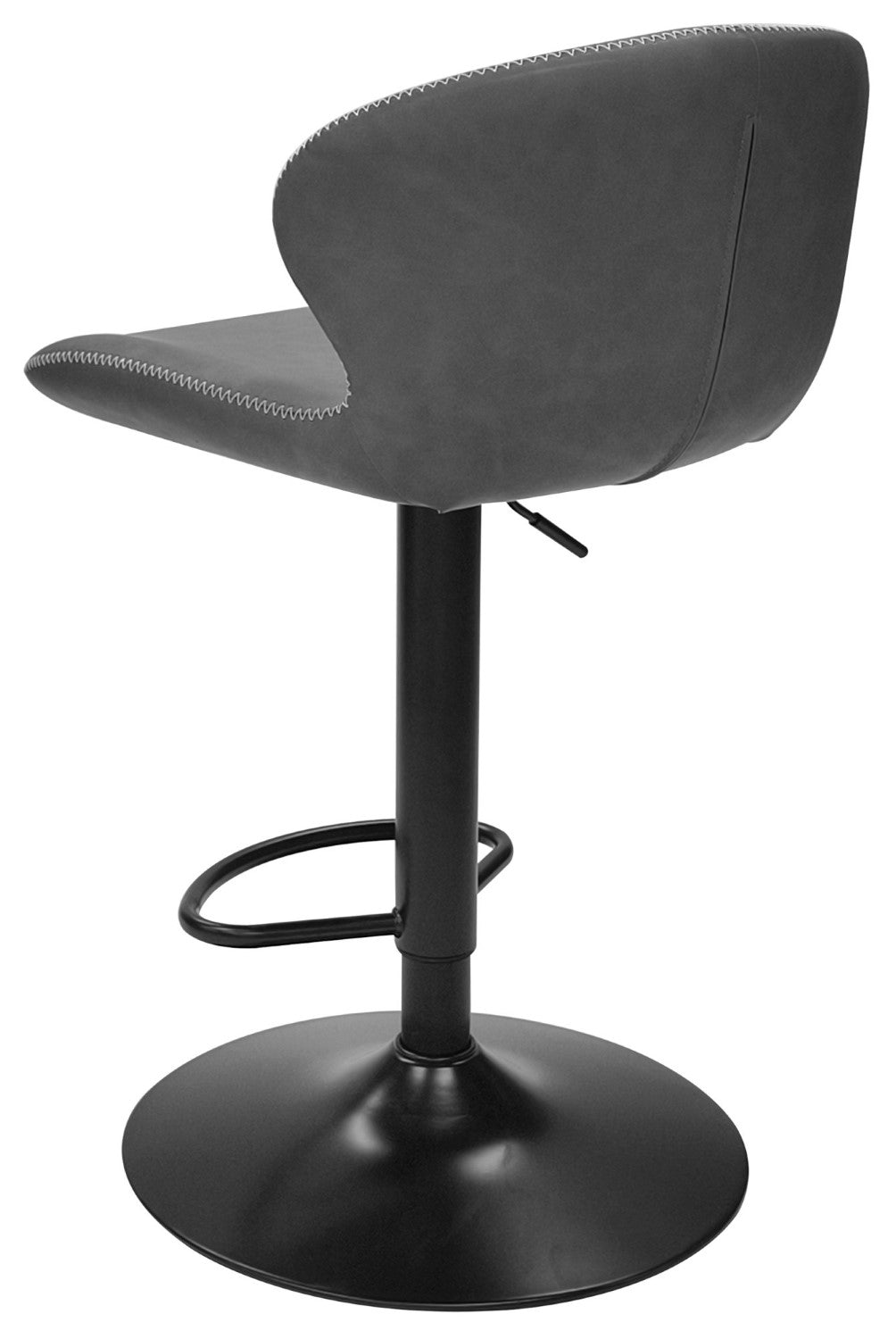 Dark Grey Leather Effect Swivel Barstool Black Base - Home Furniture Interiors