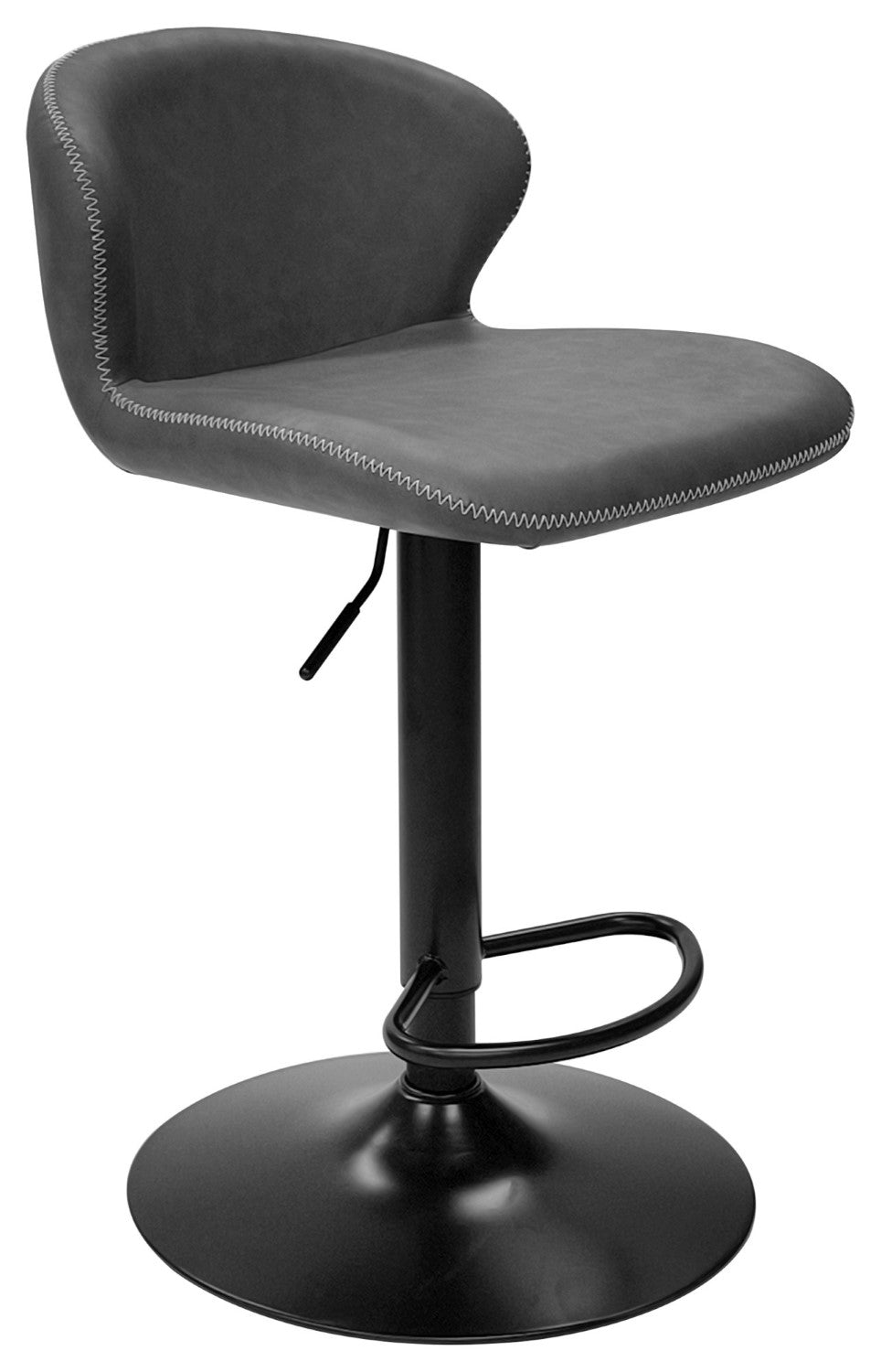 Dark Grey Leather Effect Swivel Barstool Black Base - Home Furniture Interiors