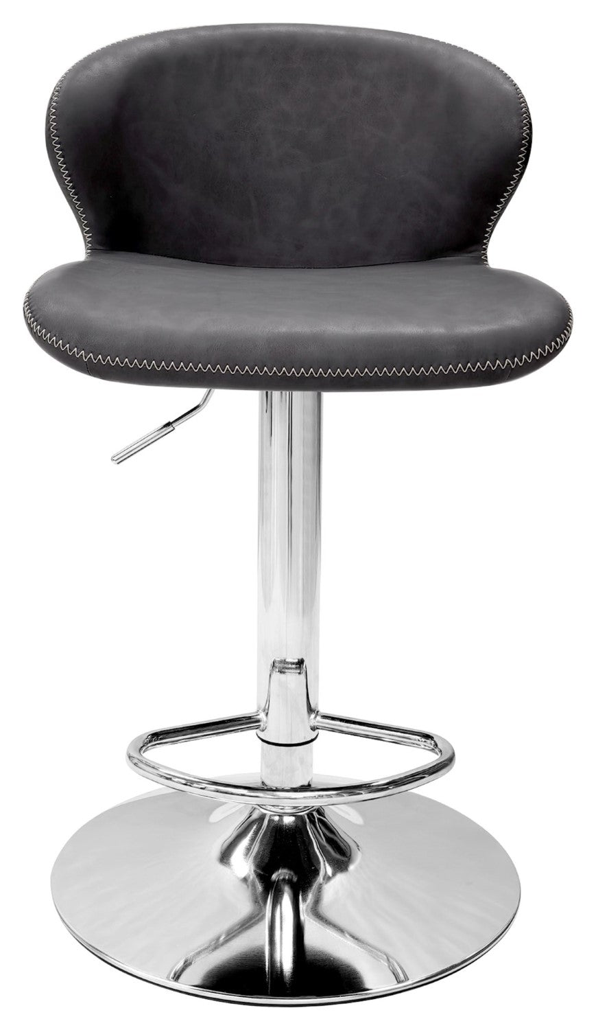 Dark Grey Leather Effect Swivel Barstool Chrome Base - Home Furniture Interiors