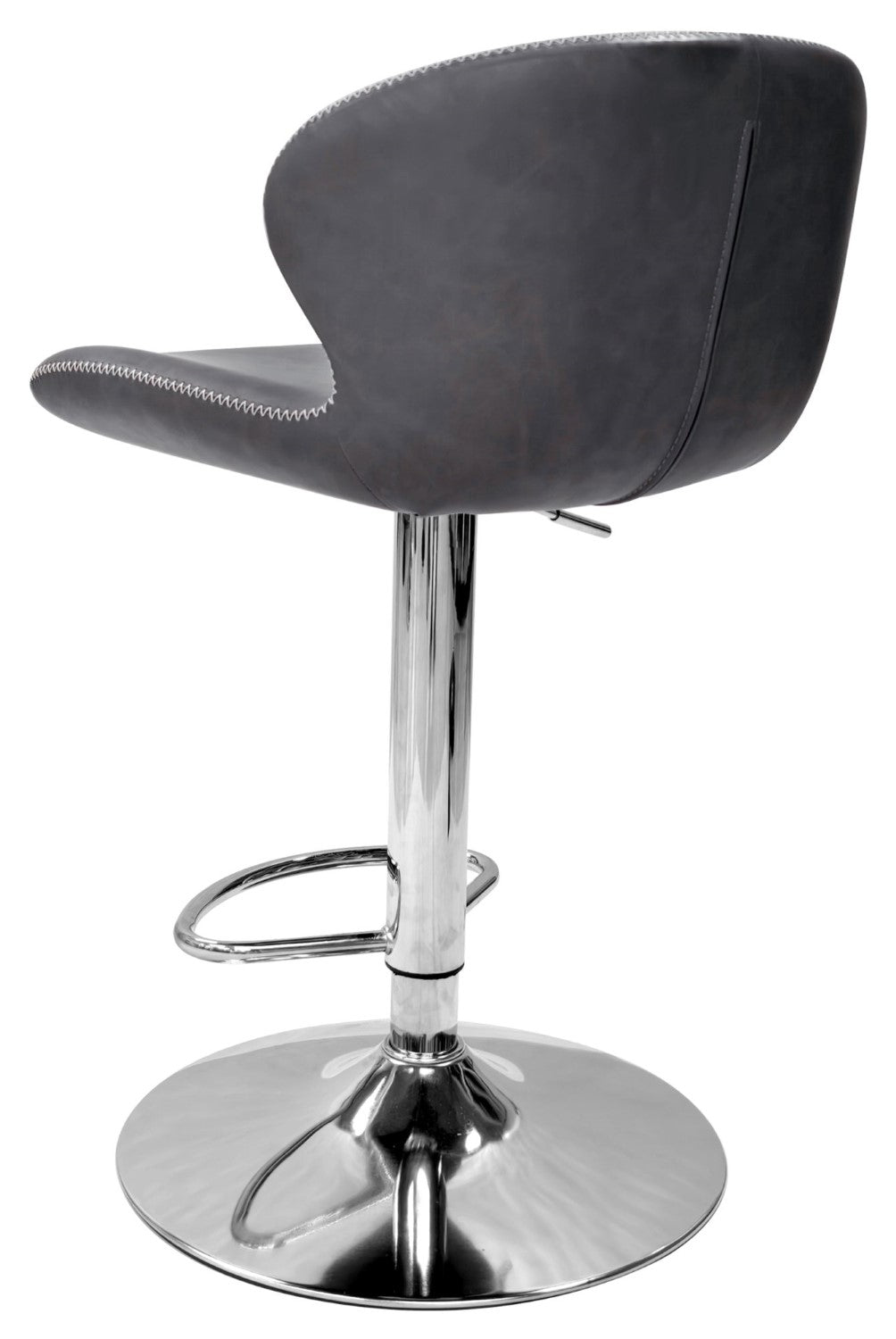 Dark Grey Leather Effect Swivel Barstool Chrome Base - Home Furniture Interiors