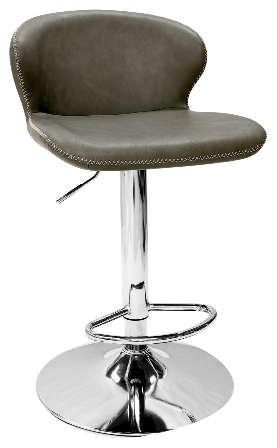 Olive Green Leather Effect Swivel Barstool Chrome Base - Home Furniture Interiors