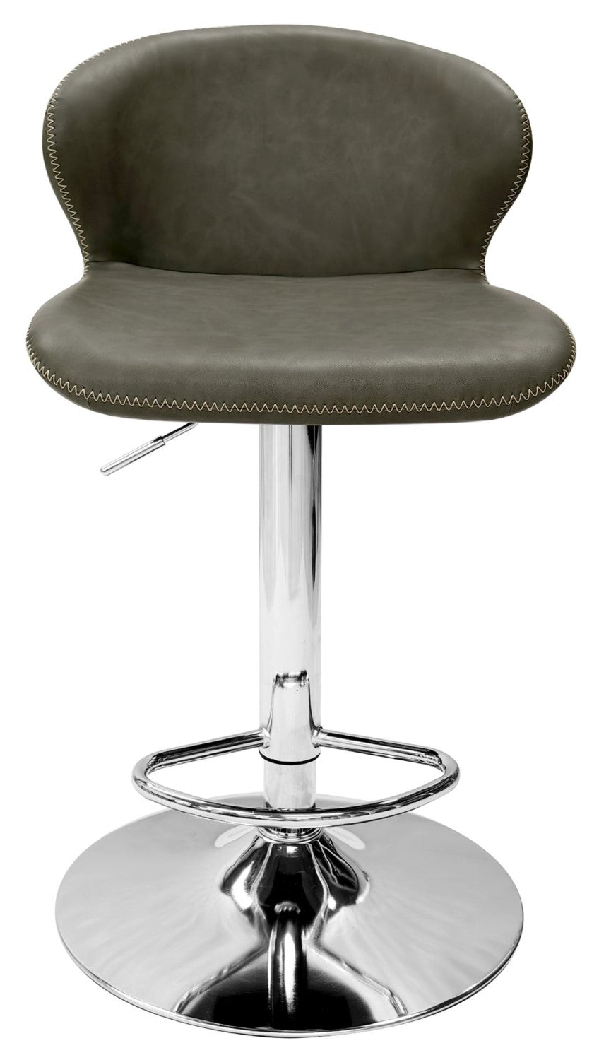 Olive Green Leather Effect Swivel Barstool Chrome Base - Home Furniture Interiors