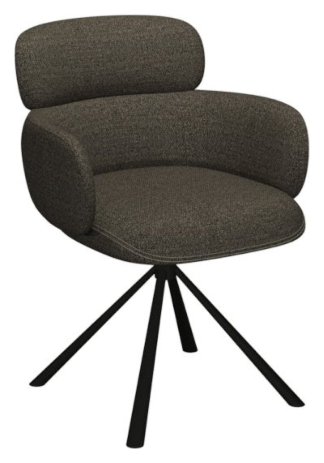 Brown Boucle Fabric Swivel Dining Chair with Black Legs - Home Furniture Interiors