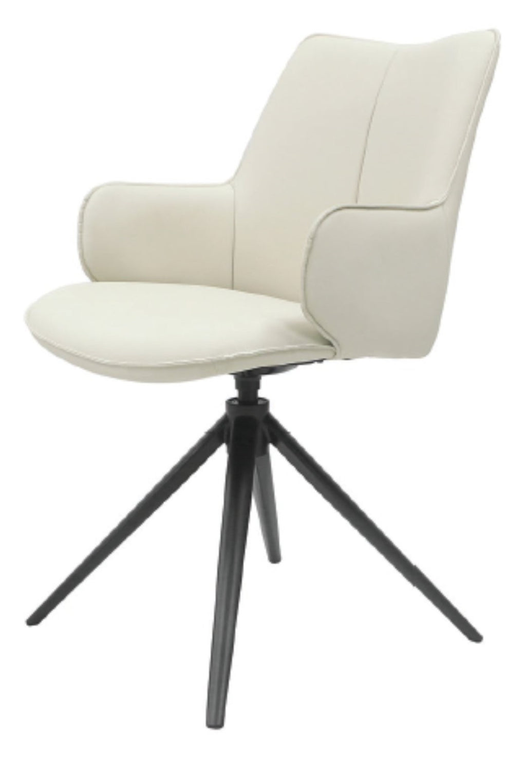Ivory Leather Effect Swivel Dining Chair Black Legs - Home Furniture Interiors