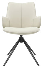 Ivory Leather Effect Swivel Dining Chair Black Legs - Home Furniture Interiors