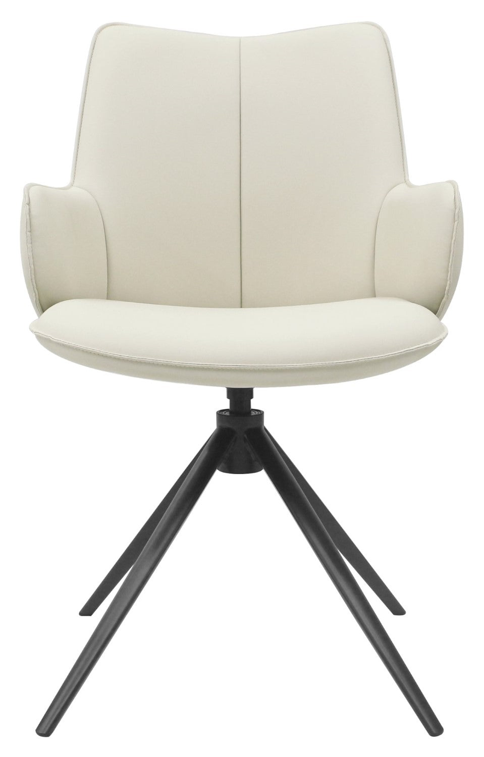 Ivory Leather Effect Swivel Dining Chair Black Legs - Home Furniture Interiors