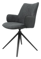 Grey Fabric Swivel Dining Chair with Black Legs - Home Furniture Interiors