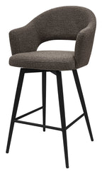 Sterling Brown Boucle Fabric Swivel Bar Stool with Black Legs (Single)
