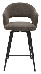 Sterling Brown Boucle Fabric Swivel Bar Stool with Black Legs (Single) - Home Furniture Interiors