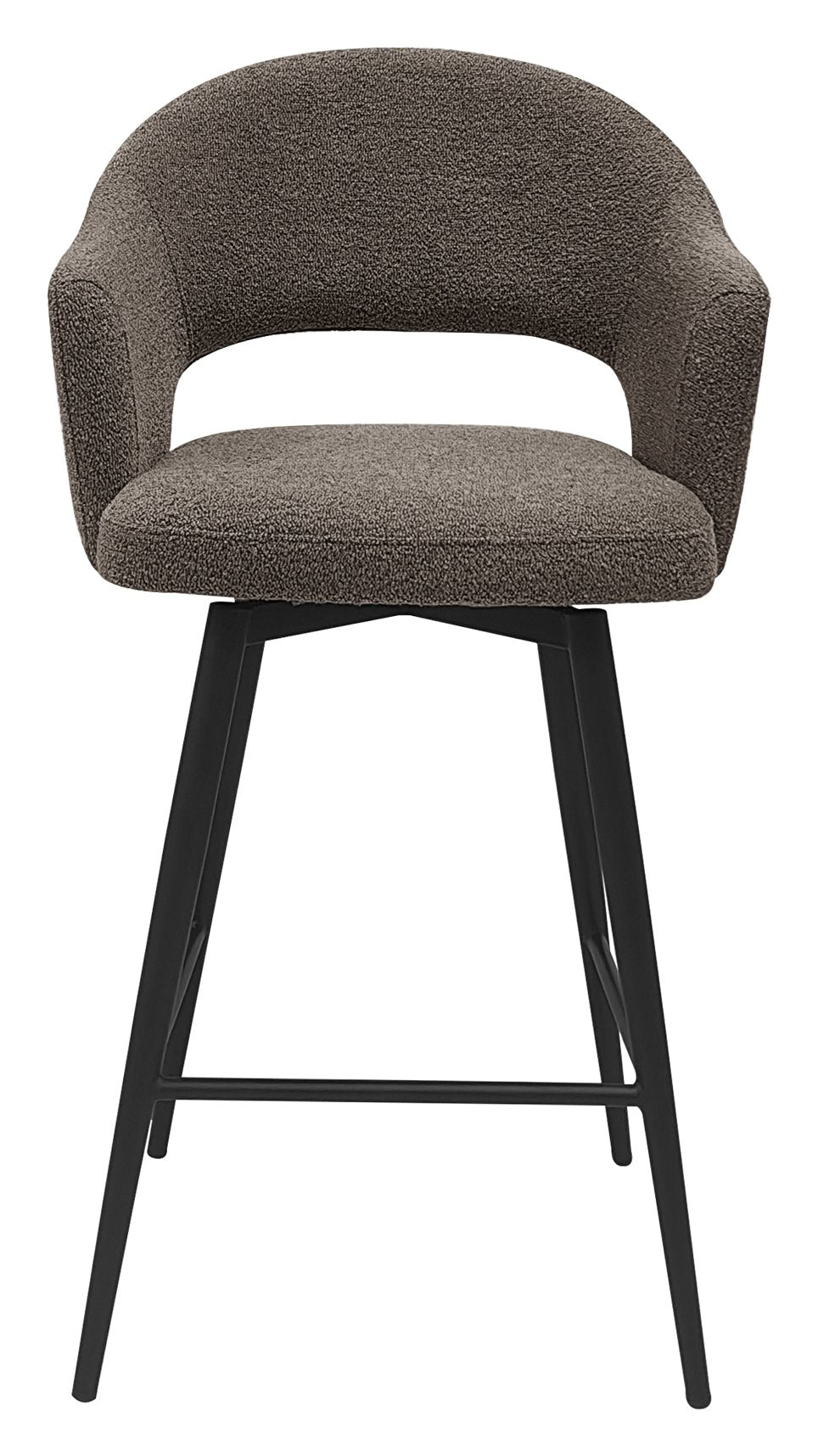Sterling Brown Boucle Fabric Swivel Bar Stool with Black Legs (Single) - Home Furniture Interiors