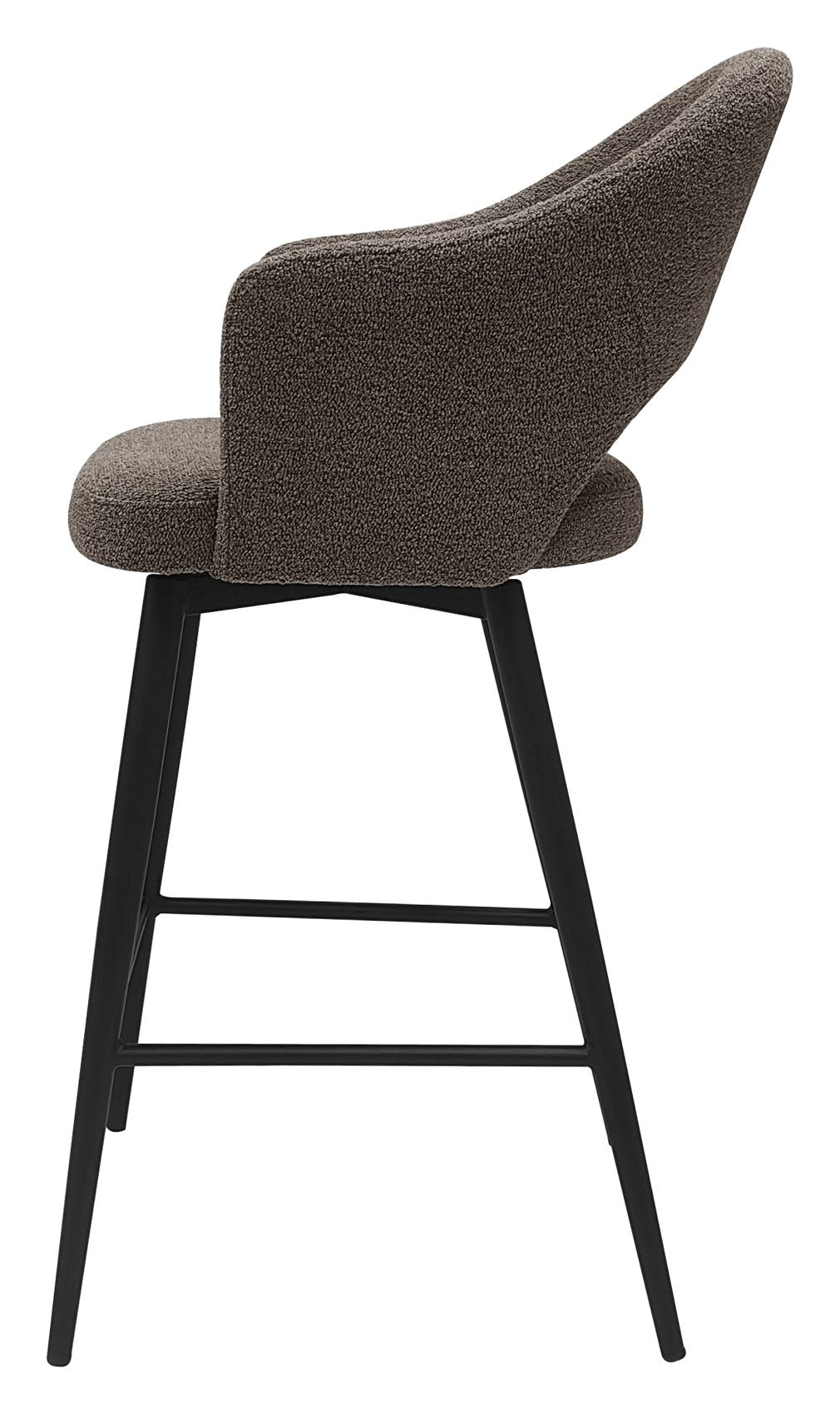 Sterling Brown Boucle Fabric Swivel Bar Stool with Black Legs (Single) - Home Furniture Interiors
